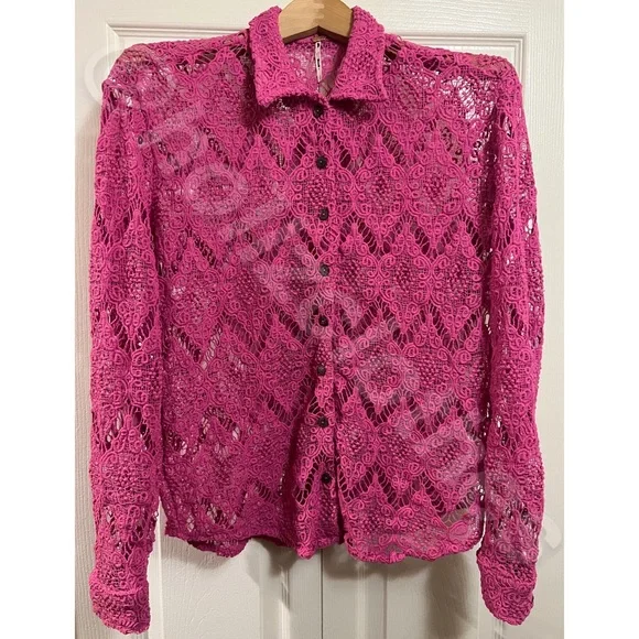 Free People NWOT Until Sundown Lace Button Down Shirt S - Picture 6 of 15